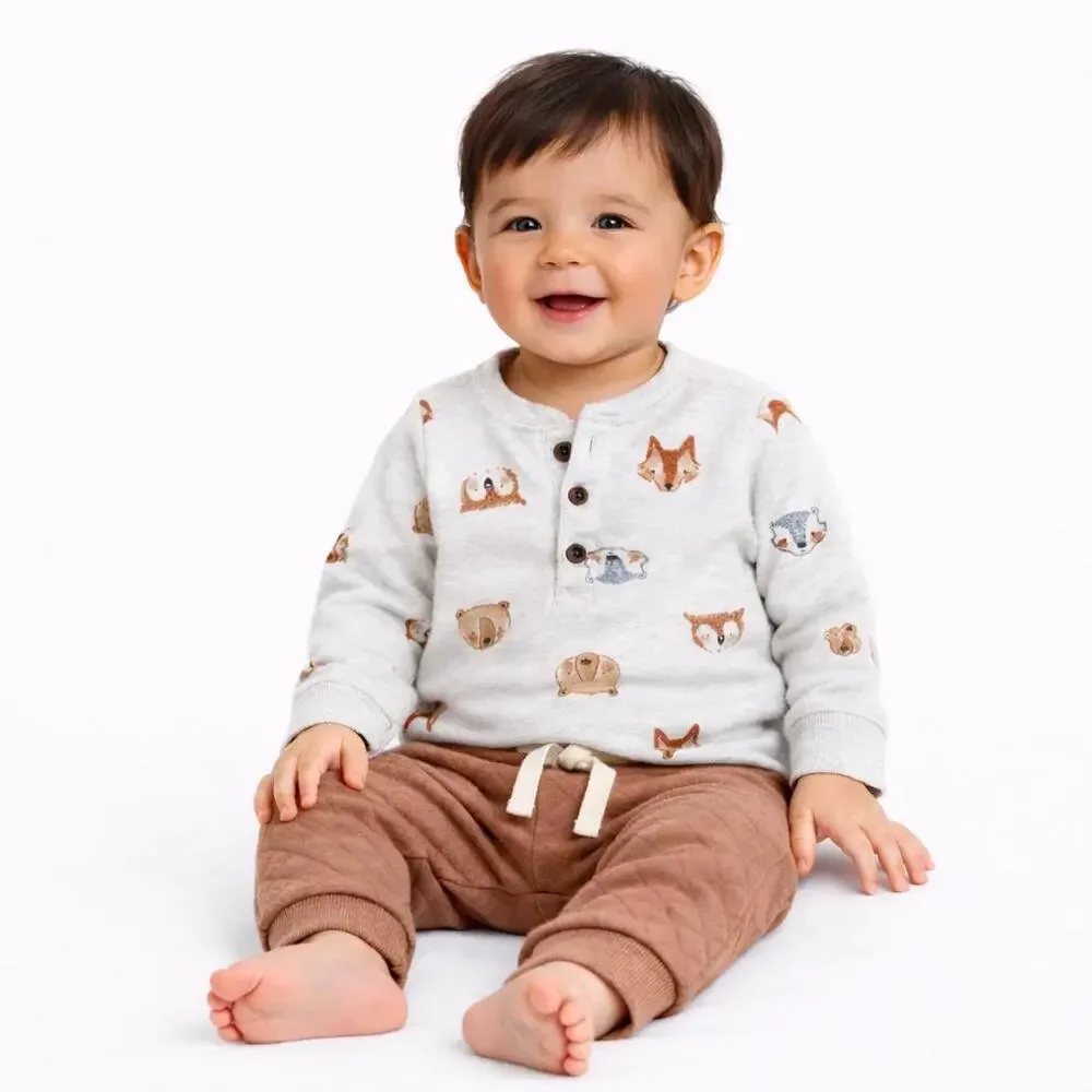 Carter's Baby Boys Animals-Print Bodysuit & Pants, 2 Piece Set - Grey/Brown - 6M